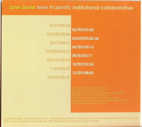 Jane Dowe, Terre Thaemlitz – Institutional Collaborative  MP CD 53, Mille Plateaux – MP CD 00